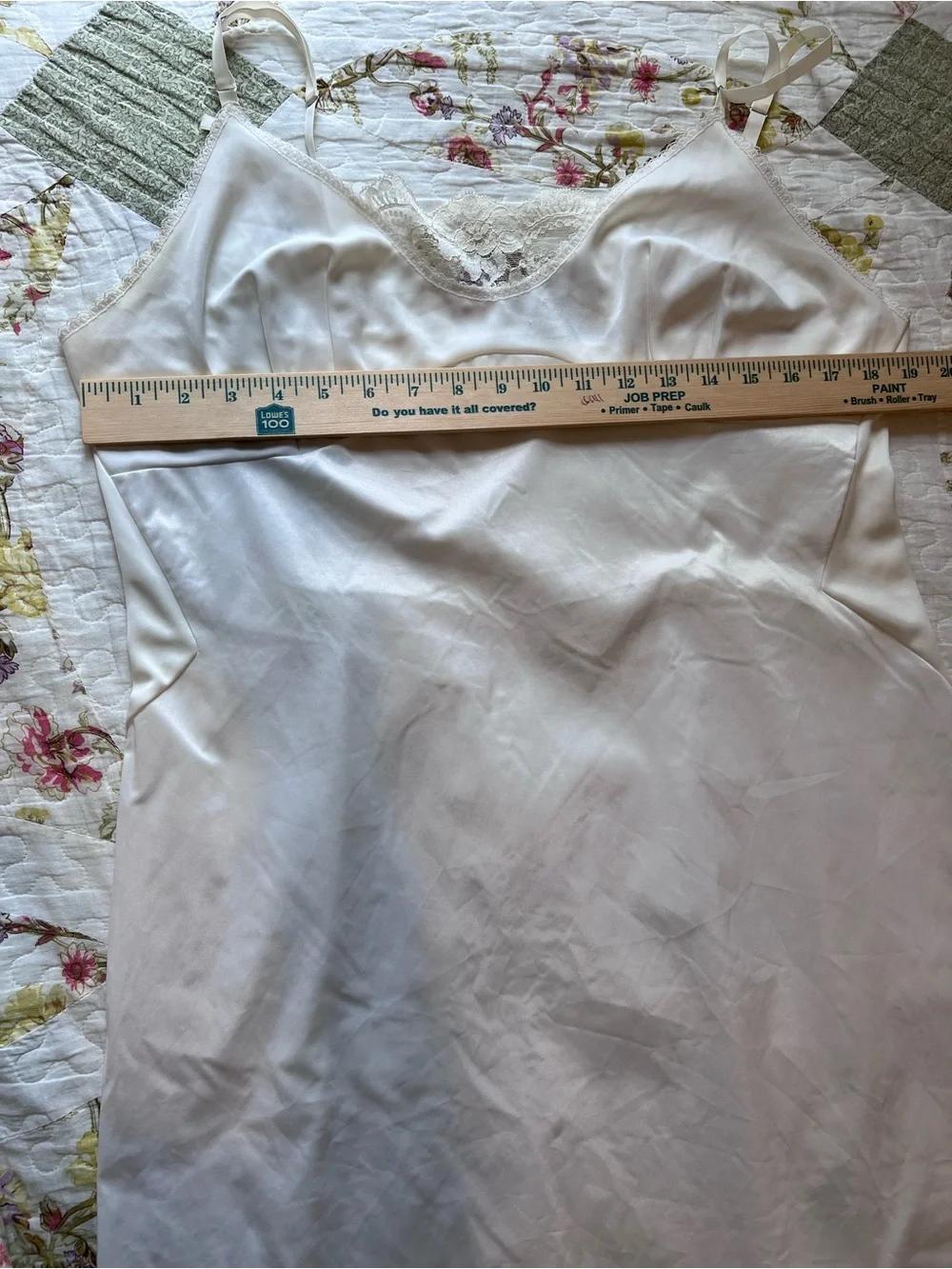 VTG Warner's White Lace Trim Full Slip Dress Side Slit Bow Cami Nightgown 42 XL